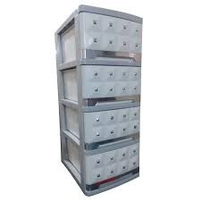 فایل کشویی پلاستیکی 4 طبقه نگین دار ( کد 634 ) عرض 34 ارتفاع85 عمق 40 رنگ نقره ای