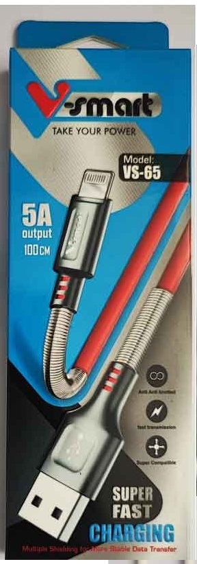 کابل شارژر آیفونی USB TO Lightening فست شارژ VSMART VS-65 5A 100cm