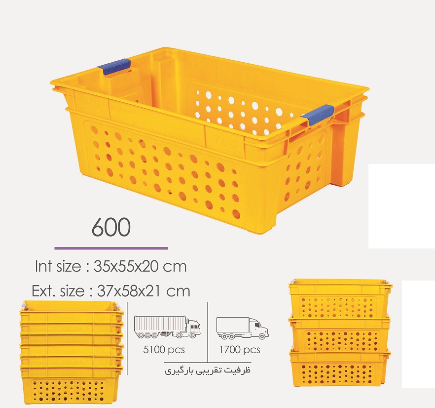 جعبه صنعتی 600 و یا سبد پلاستیکی حمل ماهی میگو ( 60*40*20)